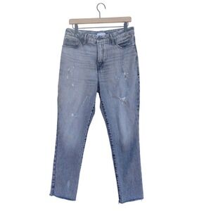 Good American Black Denim Distressed Jeans, Raw Hem, Skinnyish, Sz 6‎ / 28